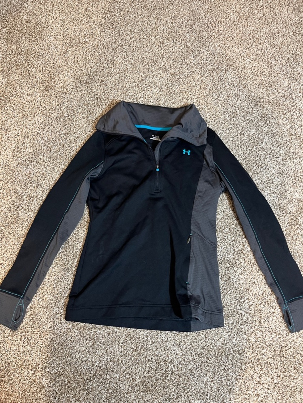 Under Armour Black and Gray Quarter-Zip Pullover with Teal Logo
